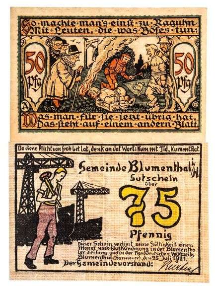 Lot 2 German /Austria "NOTGELD" Emergency Money, Artistic Notes. UNC