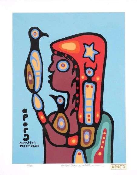 Christian Morrisseau (1969-) Serigraph 'Woodland Shaman' 12 x 14" Unframed w/24kt Gold Embossed Cree Syllabic Signature. Hand Signed w/COA.