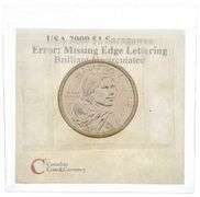 2009 Sacagawea Mint Error BU $1 Coin Missing Edge letterung,Plus Comparison with Edge lettering Coin
