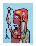 Christian Morrisseau (1969-) Serigraph 'Woodland Shaman' 12 x 14" Unframed w/24kt Gold Embossed Cree Syllabic Signature. Hand Signed w/COA.
