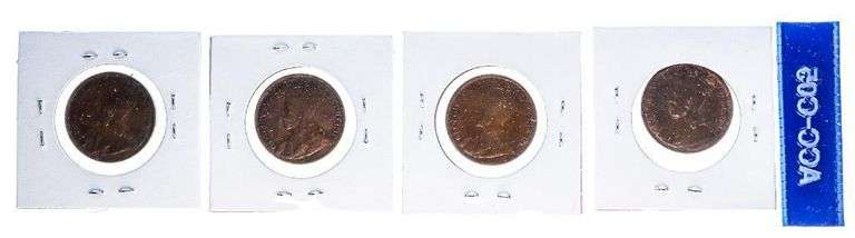 Lot 4 Canada Large One Cent Coins - (1917, 1918, 1919, 1920)