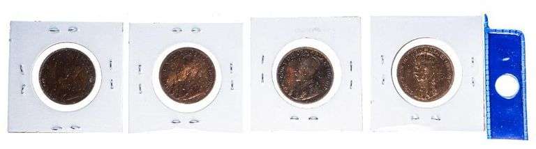 Lot 4 Canada Large One Cent Coins - (1917, 1918, 1919, 1920)