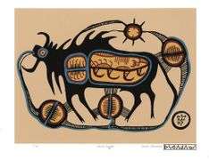 Norval Morrisseau (1931-2007) Art Folio No. 10 - 4 images, 11 x14" Giclees, Plate Signatures, Matched Numbered Set - /50 "A Shaman's Vision" - Medicine Bear,Merman, Ruler of Water,Scared Buffalo, Mishipishiw.