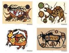 Norval Morrisseau (1931-2007) Art Folio No. 10 - 4 images, 11 x14" Giclees, Plate Signatures, Matched Numbered Set - /50 "A Shaman's Vision" - Medicine Bear,Merman, Ruler of Water,Scared Buffalo, Mishipishiw.
