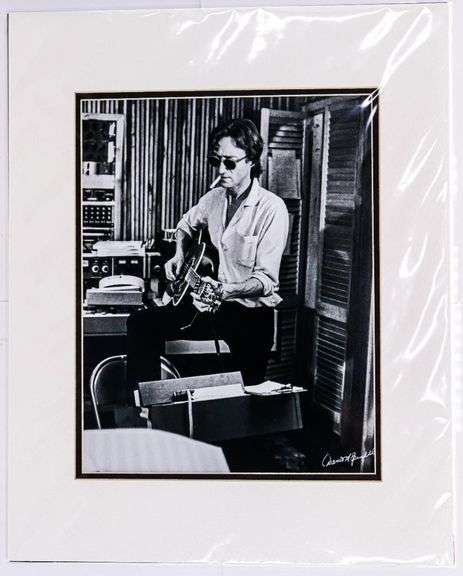 "John Lennon" Vintage B & W 11 x 14 Photo -"In Studio" Hand Signed by His Personal Photographer D.M. Spindle w/ C.O.A. Matted to 16 x 20"
