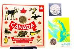 Grouping of RCM Coin Folios, Silver Dollar, 1886 Large Cent Coin + Pen Projector