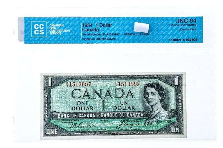 Bank of Canada 1954,$1 Devil's Face Portrait PA(3997) UNC 64 Choice