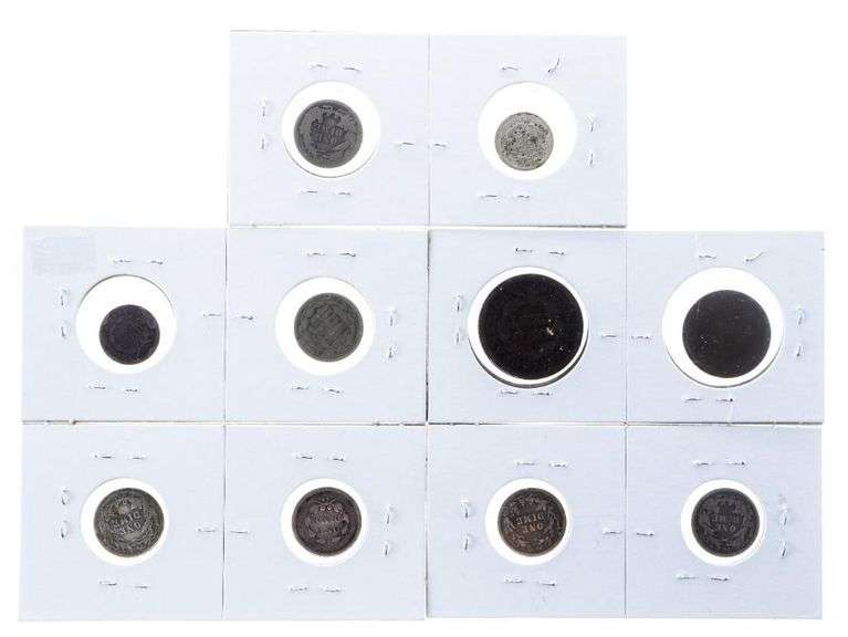 Grouping of 10 USA Rare Silver Coins - Dimes & cents, 1800's