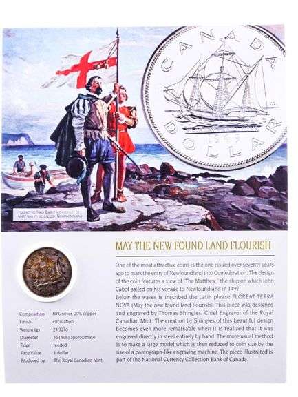 Canada, 1949 Silver Dollar -Newfoundland - On Giclee Art Card Display