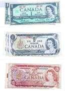 Canada, Mix of 7 $1 & $2 Notes 1954,1973,1974,1986 -Face $9