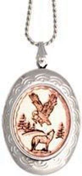 Copper Reflections Oval 1.5" Locket - Eagle /Wolf 20" Chain