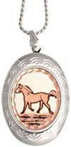 Copper Reflections Oval 1.5" Locket - Standing Horse 20" Chain