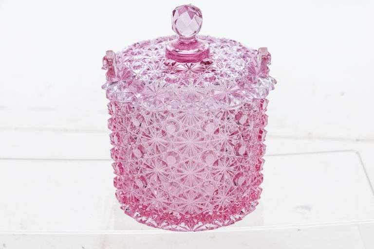 Vintage Fenton Daisy and Button Pink Lidded Jar