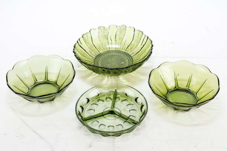 Vintage Green Glass Dishes