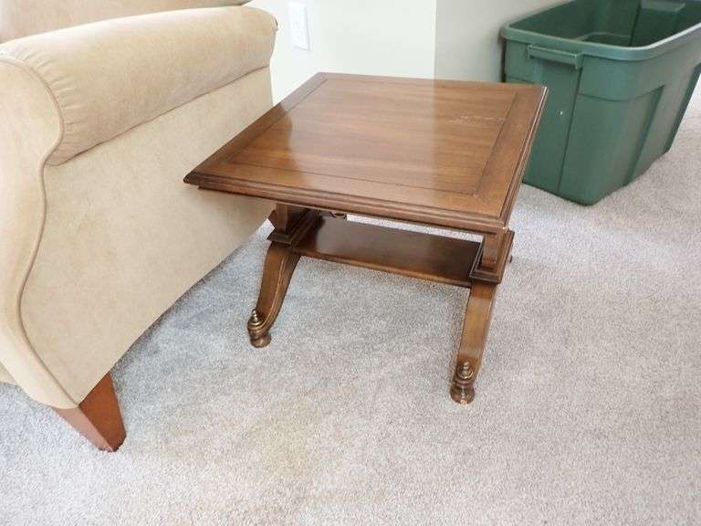 Square Neoclassical English Regency Style Pedestal Wood Table
