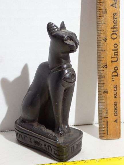Vtg Egyptian Feline Goddess Bastet Stone Statue Sculpture Hand Carved Made Egypt