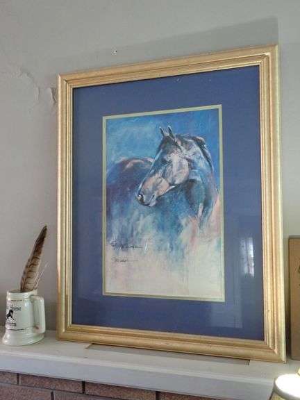 Autographed Litho Signed by Shiela A. Rieman - Horse Profile.  Professionally matted & framed behind