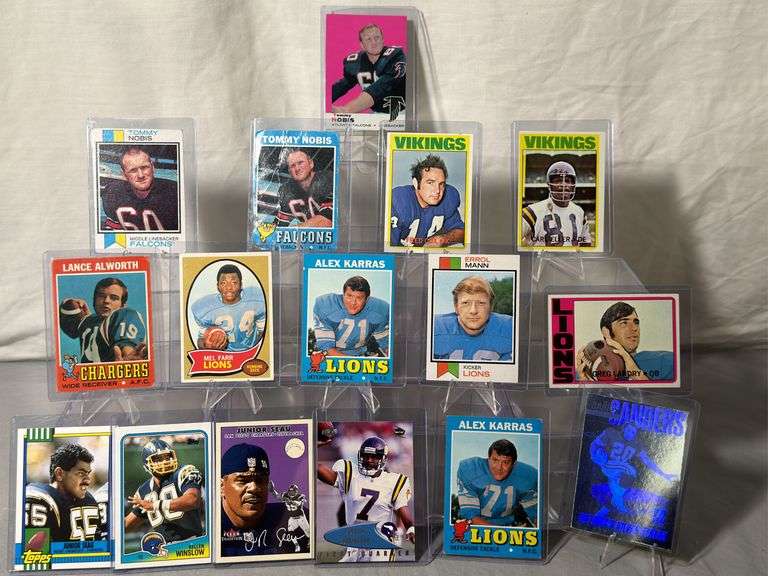 1960s, 70s, 80s and newer Chargers, falcons, Vikings and Lions football cards.
