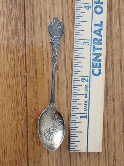Rare Miniature Antique Easter Holiday Sterling Silver Spoon - (W over B) hallmark on handle