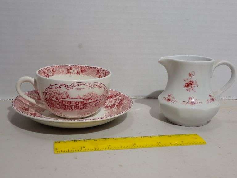 Adams English Staffordshire Ware Teacup / Saucer & Bareuther Creamer (Germany)