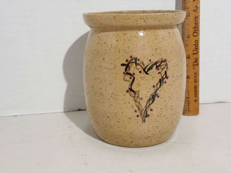 Sugar Leaf Pottery Crock with Heart - Signed on base - MINT