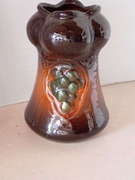 RARE Antique WELLER POTTERY Floretta Vase Grapes Tulip Rim Art Nouveau SIGNED - 1 Hairline crack