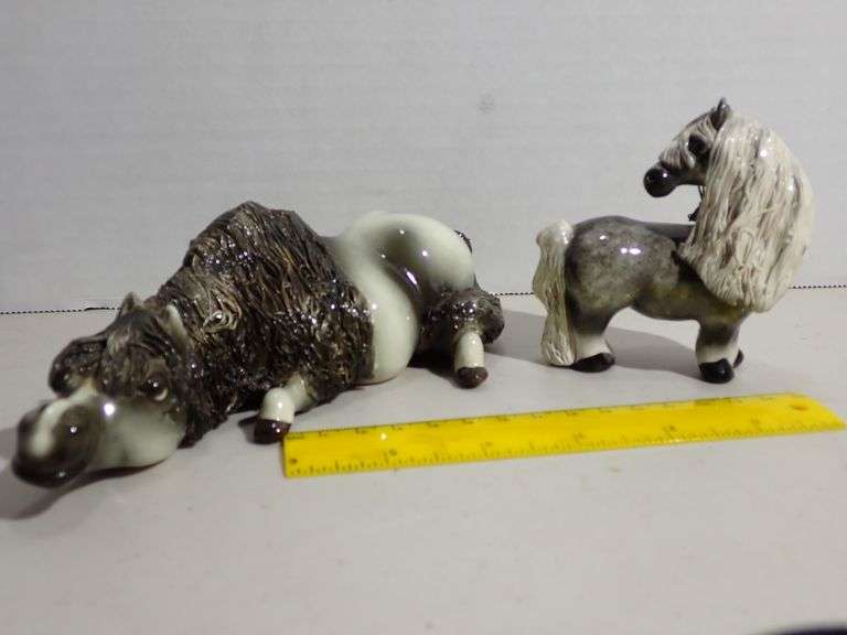 TWO Cheval Ceramics Horses with Spaghetti Mane & Tail - MINT Condition