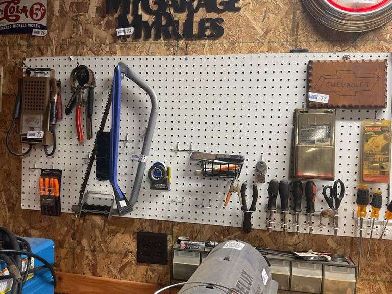 Pegboard w/ Tools, Bolt Cutters, 3 Organizers