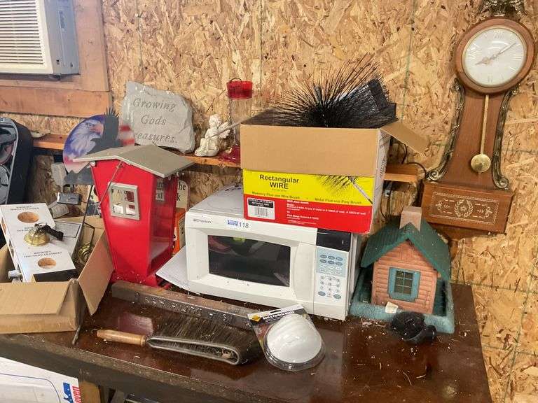 Microwave, Bird Feeders, Wall Clock, Locks
