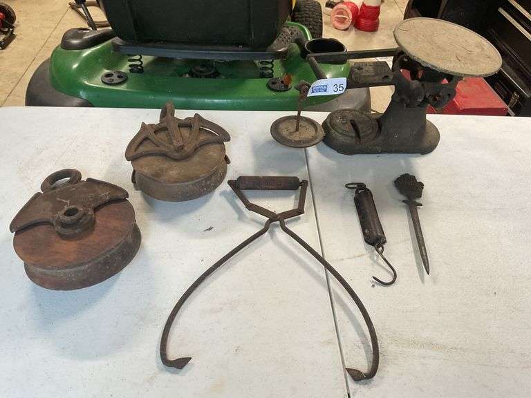 Antique Scales, Ice Tongs, Pulleys