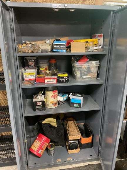Plastic Shelf Unit & Metal Cabinet w/ Hardware Misc.