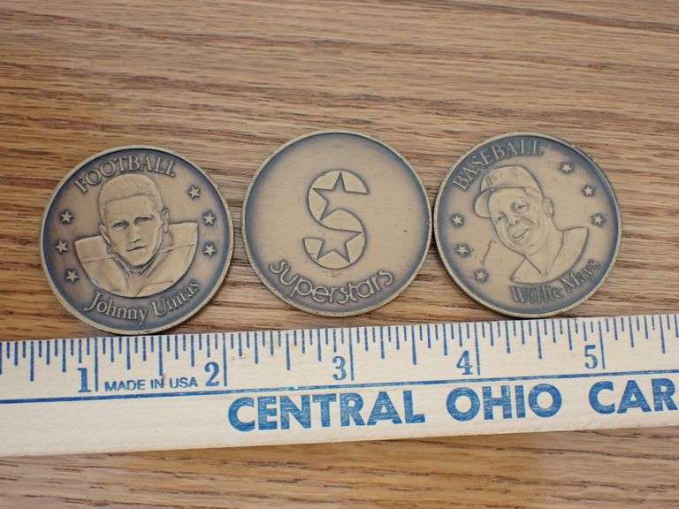 Vintage Superstars Bronze Football Coins Johnny Unitas NFL COLTS & Willie Mays MLB