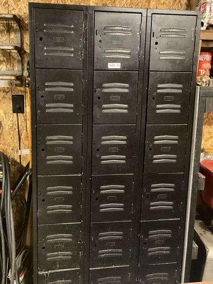 Locker With Lawnmower Parts, Metal Shelf