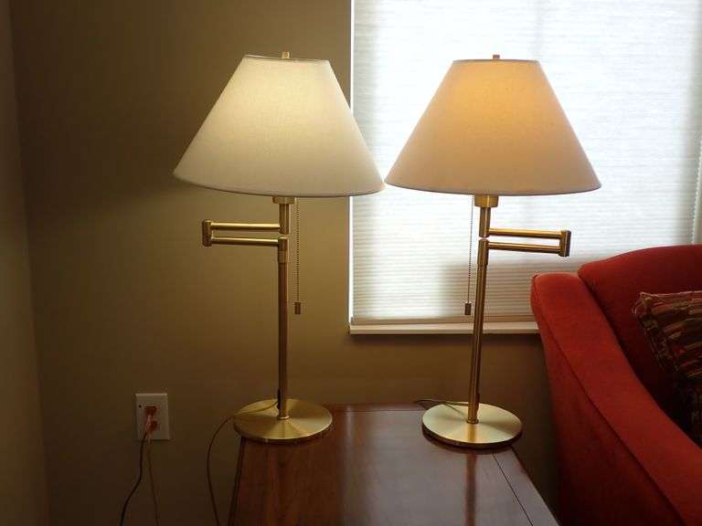 Matching Brass table swivel lamps / Hollywood Regency Style - Brass pull Switches - Excellent condit