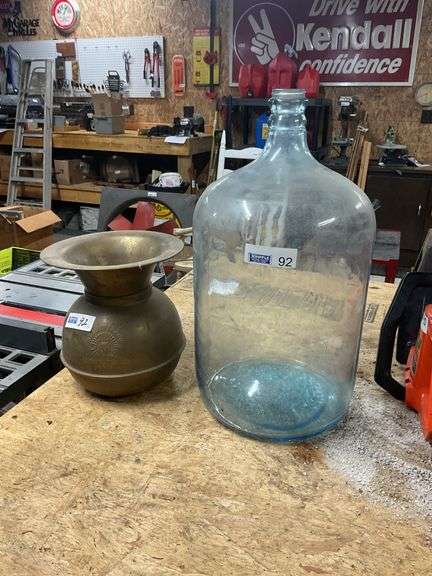 5 Gallon Glass Bottle & Brass Spittoon