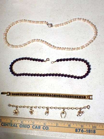 Luck Charm Bracelet - PD Jewelry Bracelet - Vtg Black Bead Necklace - Modern Natural Pearl Necklace