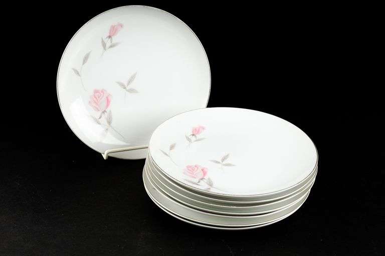 Set of 8 China Dinner Plates- Pink Roses