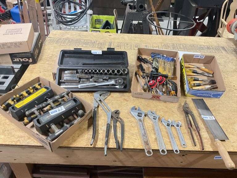 Pliers, Wrenches, Channel Locks, Socket Set, Chisels