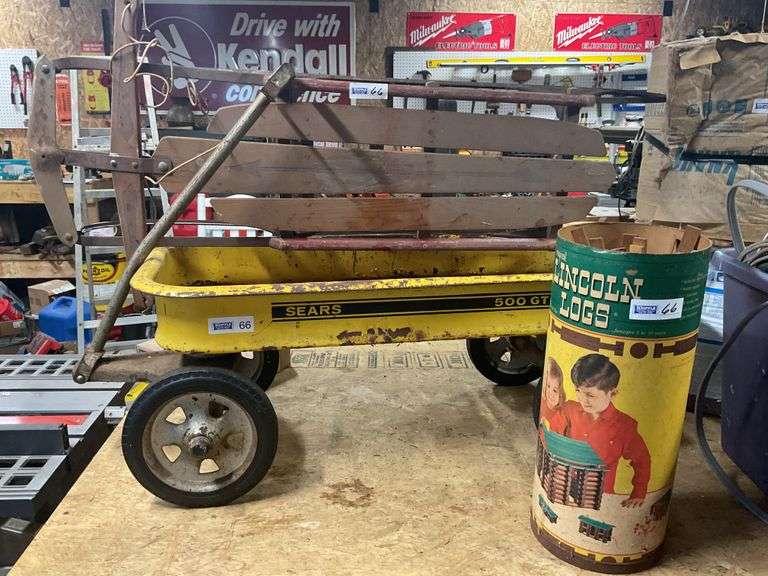 Yellow Childs Wagon Sears 500GT, Lincoln Logs, Flexible Flyer
