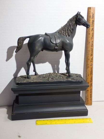 Bronzed Resin English Riding Horse on Heavy Pedestal - FLAWLESS condition.