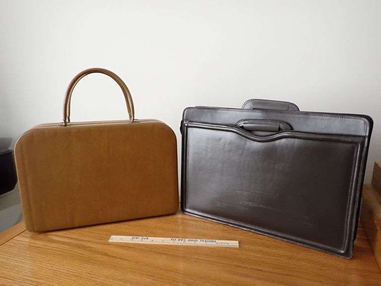 Two Vtg Briefcases - (L) Air-Lander zipper case - (R) Leather Attache Portfolio Business Brief Case