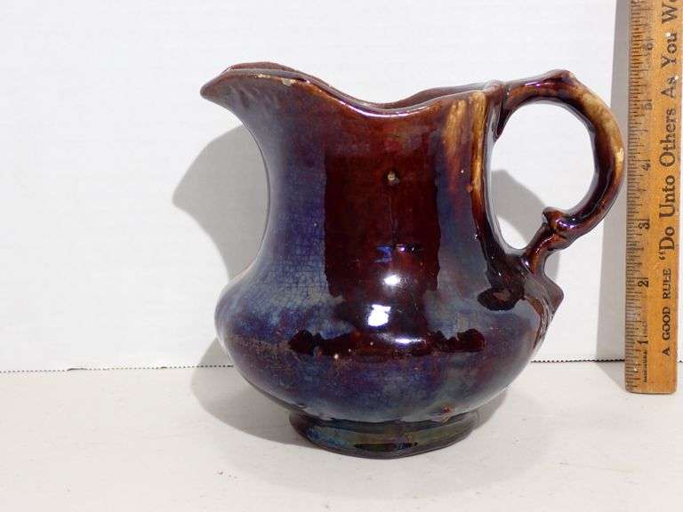 Antique Late 19th Century Rockingham/Bennington Brown Glazed Pitcher - See all close up photos