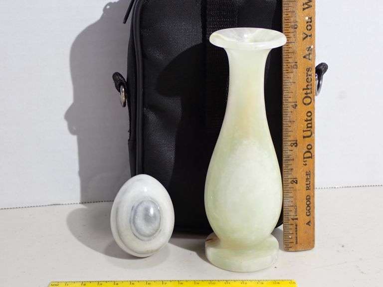 Solid Genuine Onyx Vase & Polished Marble Egg - MINT