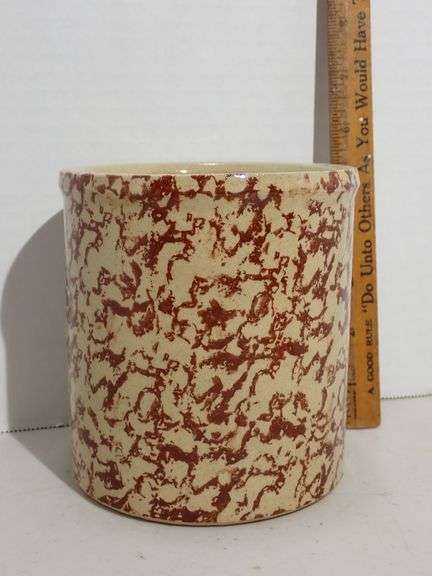 Robinson Ransbottom Pottery Red 1 Qt Spongeware Farmhouse Utensil Crock - MINT