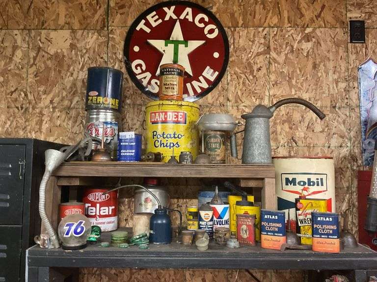 Antique Oil Cans, Metal Tins, Texaco Metal Sign