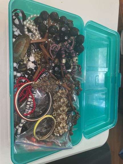Tote of costume jewelry