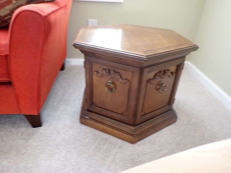 Henredon Hexagonal Side table with under storage.  Contents included!