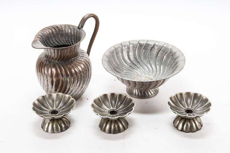 Antique Copper Swirl Pitcher and Metalwares