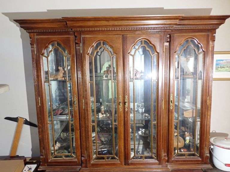 4 Door Curio / China Display Cabinet - Solid Wood - 4 Doors - glass shelves.  Contents not included.