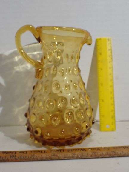 Vintage Hand-blown Spiked Hobnail Amber Glass Pitcher - MINT